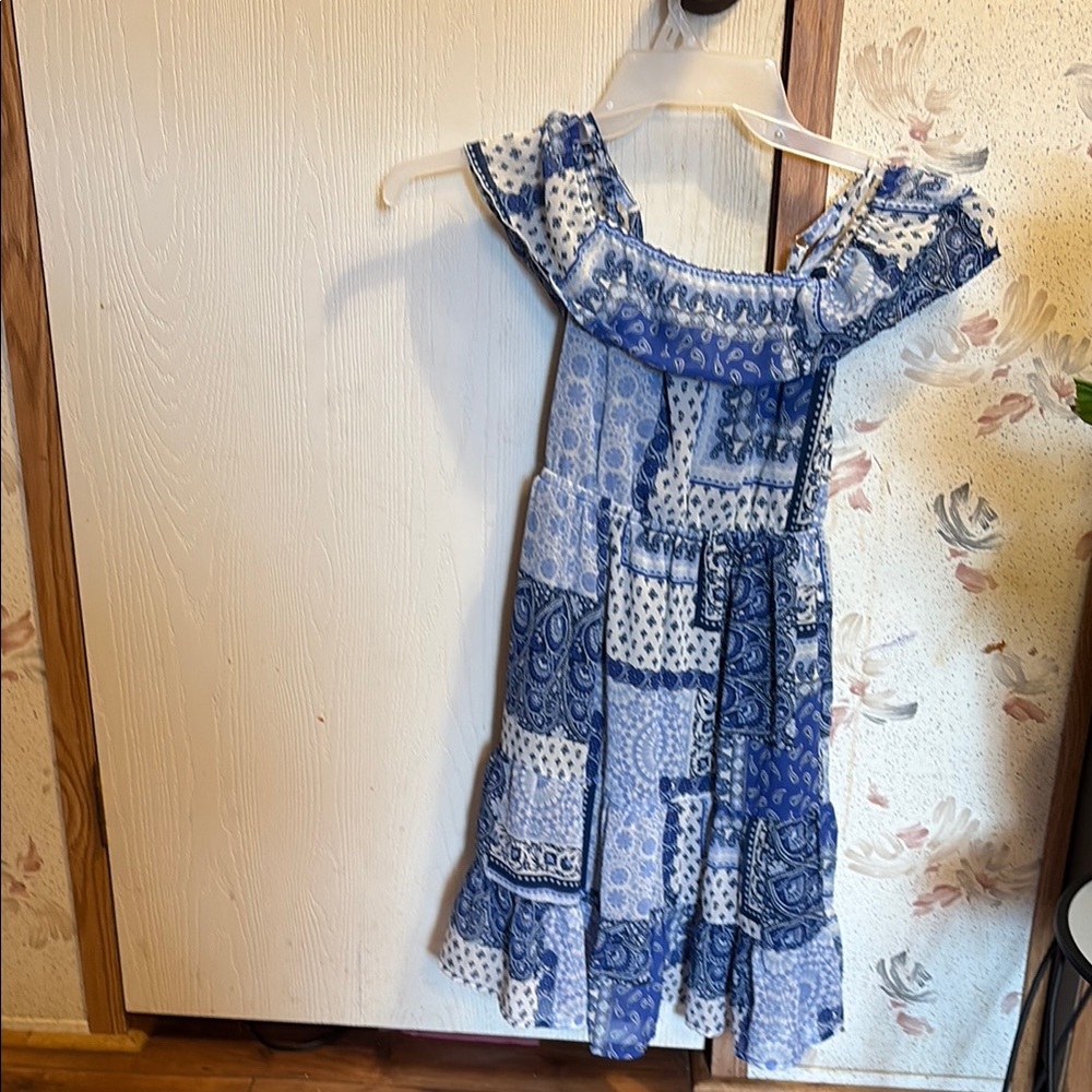 Place Blue and White Ruffled Off-the-Shoulder Sundress